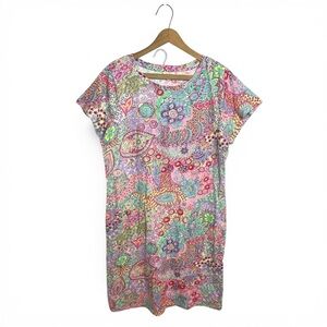 Talbots NWT Paisley Floral Shift Dress Pink Multicolor Size L